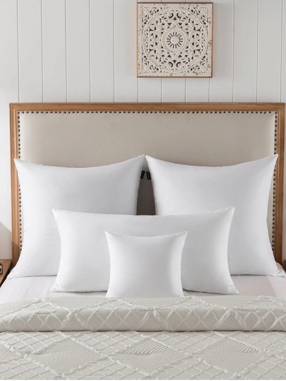 White Throw Pillow Insert in white by Basic Home. 26”x26”. Goose feather & Down.